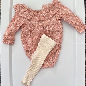 Floral Pink Baby Romper with Cream Tights